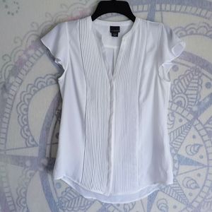 White pleated cap sleeve blouse | S | Covington